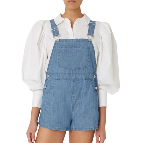 WeWoreWhat Pants - NWT WE WORE WHAT Revolve Linen Denim Blue Short Overalls Romper Size XS